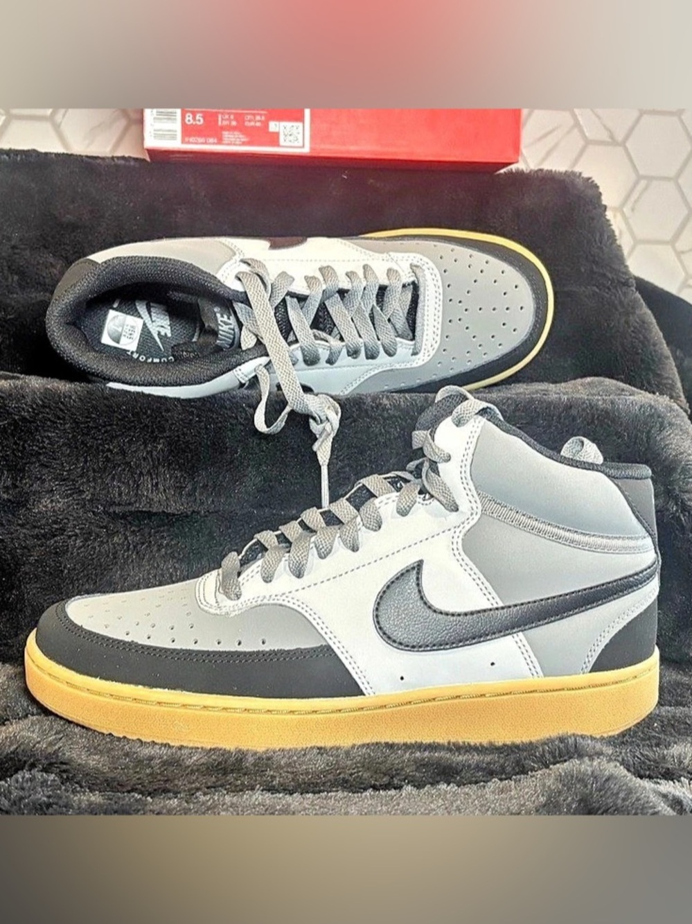 Nike Court Vision Mid Gray Black Gum Size 8.5 NIB